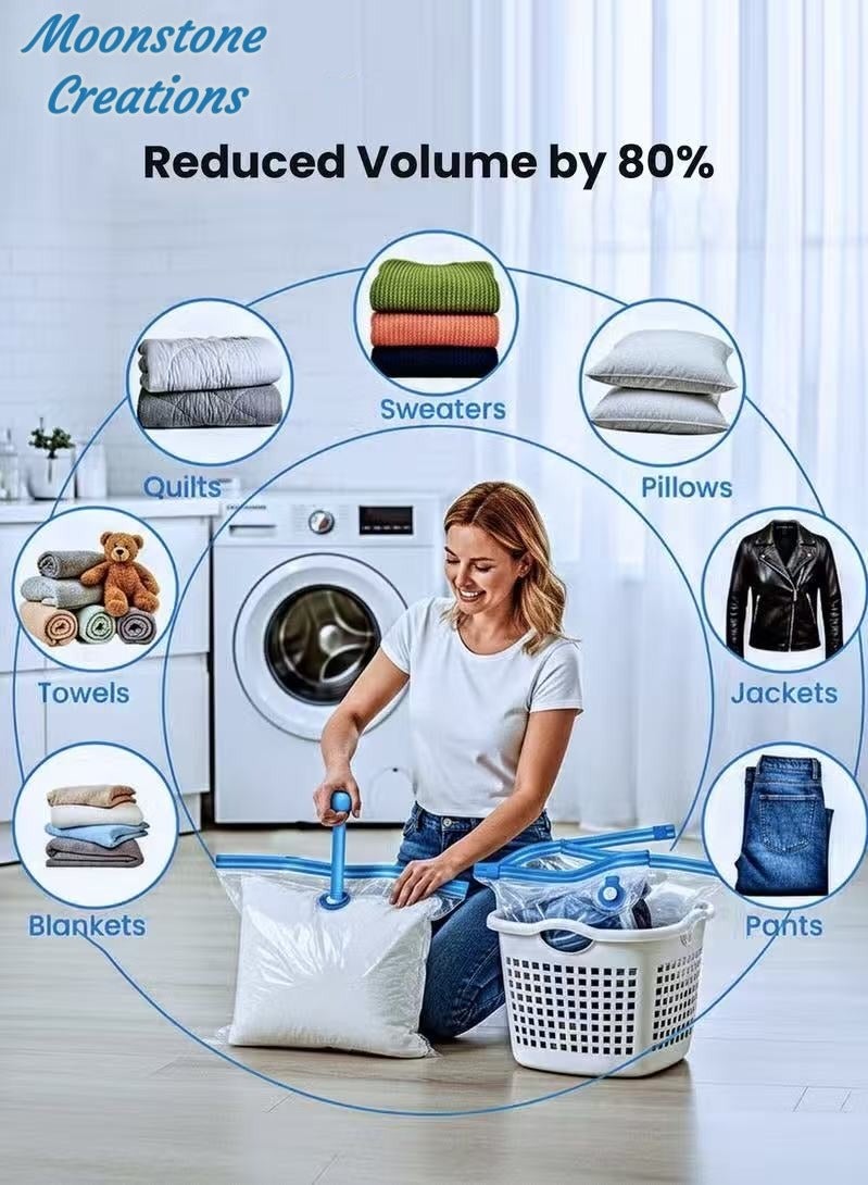 Moonstone Creations 12-Pack Vacuum Storage Bags with Manual Pump, Space Saver Compression Bags for Clothes, Bedding, Duvets, Pillows & Travel – 4 XL (80×100cm), 4 Large (60×80cm), 4 Medium (50×70cm) - Image 4